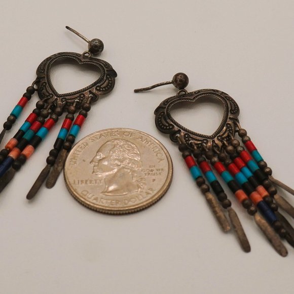 Sterling Silver Heart Feather Turquoise Coral Bead Earrings by QT - Picture 8 of 8